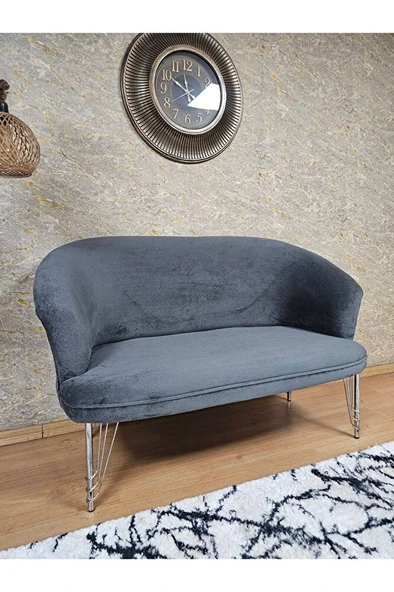 İkili TEDDY Krom Kaplama Telli Ayak Çay Seti Koltuk İkili Berjer , Balkon, Salon, Ofis Füme Renk 40,5 Boyut/Ebat - 4