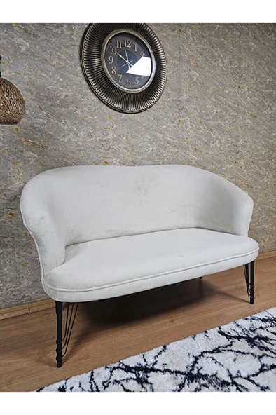 İkili TEDDY Siyah Boyalı Telli Ayak Çay Seti Koltuk İkili Berjer , Balkon, Salon, Ofis Krem Renk 40,5 Boyut/Ebat - Resim 4