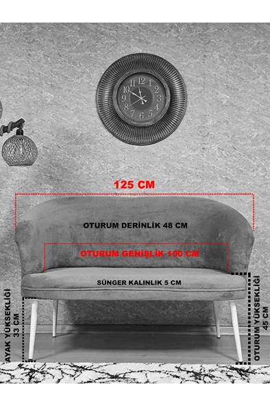 İkili TEDDY Krom Kaplama Sivriltme Ayak Çay Seti Koltuk İkili Berjer , Balkon, Salon, Ofis Kiremit Renk 40,5 Boyut/Ebat - Resim 5