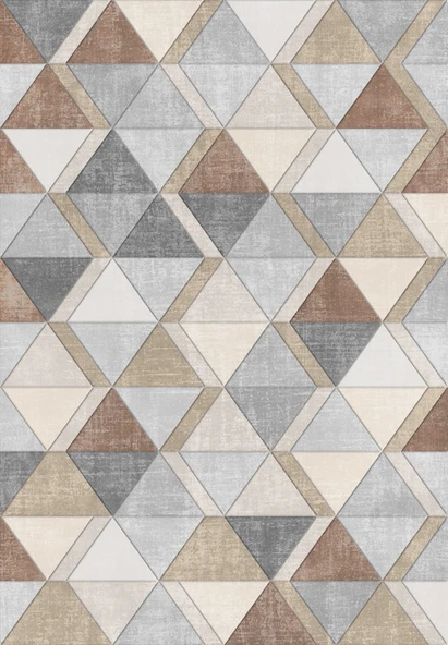 Dijital Baskılı Dekoratif Kaymaz Taban Yıkanabilir Geometrik Desen Halı Salon Halısı Yolluk Mutfak Halısı 160x230 cm Gri - Resim 3