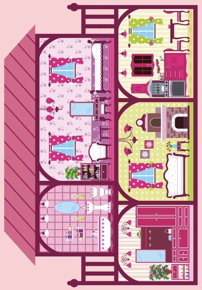 Dijital Baskılı Dekoratif Kaymaz Taban Yıkanabilir Prenses Evi Temalı Modern Çocuk Halısı 60x400 cm Pembe - Resim 3