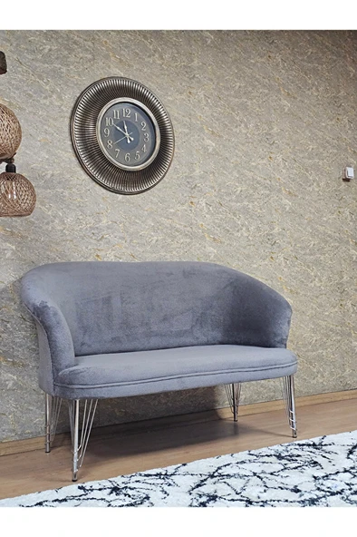 İkili TEDDY Krom Kaplama Telli Ayak Çay Seti Koltuk İkili Berjer , Balkon, Salon, Ofis Gri Renk 40,5 Boyut/Ebat - 2