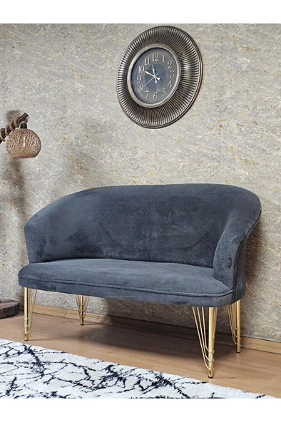 İkili TEDDY Gold Kaplama Telli Ayak Çay Seti Koltuk İkili Berjer , Balkon, Salon, Ofis Füme Renk 110 x 49 Boyut/Ebat - Resim 3