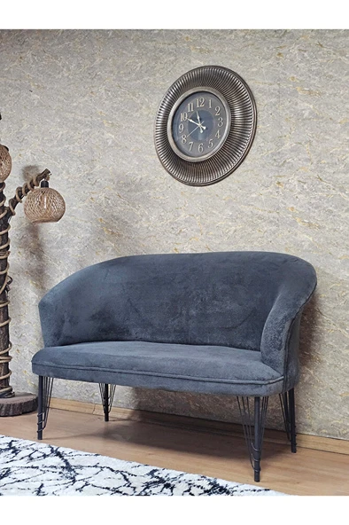 İkili TEDDY Siyah Boyalı Telli Ayak Çay Seti Koltuk İkili Berjer , Balkon, Salon, Ofis Füme Renk 40,5 Boyut/Ebat - Resim 3