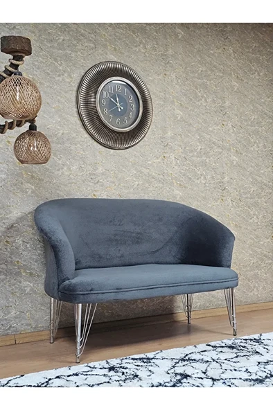 İkili TEDDY Krom Kaplama Telli Ayak Çay Seti Koltuk İkili Berjer , Balkon, Salon, Ofis Füme Renk 40,5 Boyut/Ebat - 2