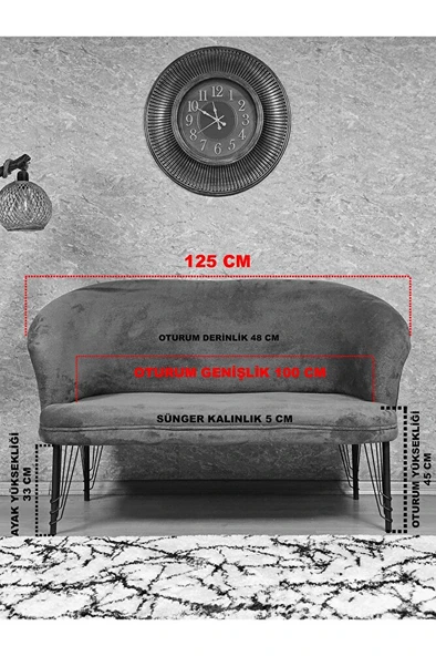 İkili TEDDY Krom Kaplama Telli Ayak Çay Seti Koltuk İkili Berjer , Balkon, Salon, Ofis Füme Renk 40,5 Boyut/Ebat - 5