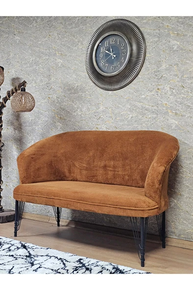 İkili TEDDY Siyah Boyalı Telli Ayak Çay Seti Koltuk İkili Berjer , Balkon, Salon, Ofis Kiremit Renk 40,5 Boyut/Ebat - Resim 3