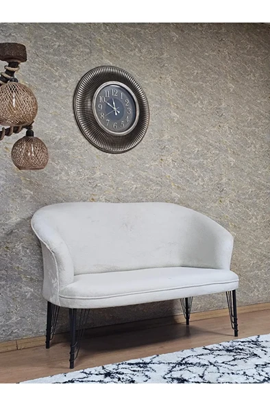 İkili TEDDY Siyah Boyalı Telli Ayak Çay Seti Koltuk İkili Berjer , Balkon, Salon, Ofis Krem Renk 40,5 Boyut/Ebat - Resim 2