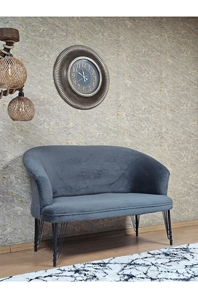 İkili TEDDY Siyah Boyalı Telli Ayak Çay Seti Koltuk İkili Berjer , Balkon, Salon, Ofis Füme Renk 40,5 Boyut/Ebat - Resim 2