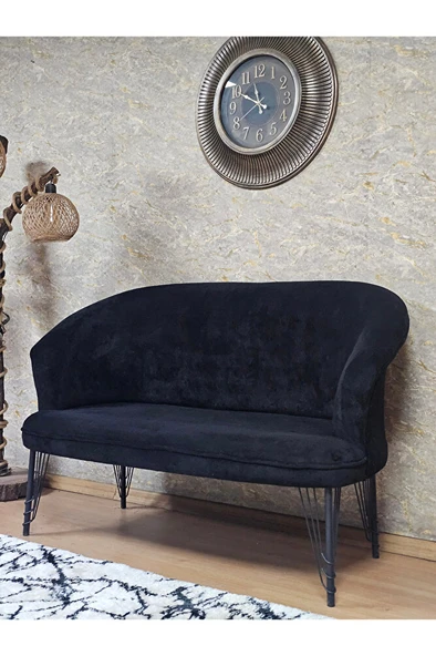 İkili TEDDY Siyah Boyalı Telli Ayak Çay Seti Koltuk İkili Berjer , Balkon, Salon, Ofis Siyah Renk 40,5 Boyut/Ebat - 3