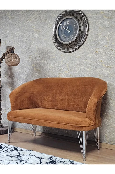 İkili TEDDY Krom Kaplama Telli Ayak Çay Seti Koltuk İkili Berjer , Balkon, Salon, Ofis Kiremit Renk 40,5 Boyut/Ebat - 3