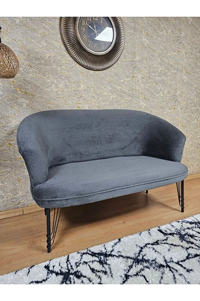 İkili TEDDY Siyah Boyalı Telli Ayak Çay Seti Koltuk İkili Berjer , Balkon, Salon, Ofis Füme Renk 40,5 Boyut/Ebat - Resim 4