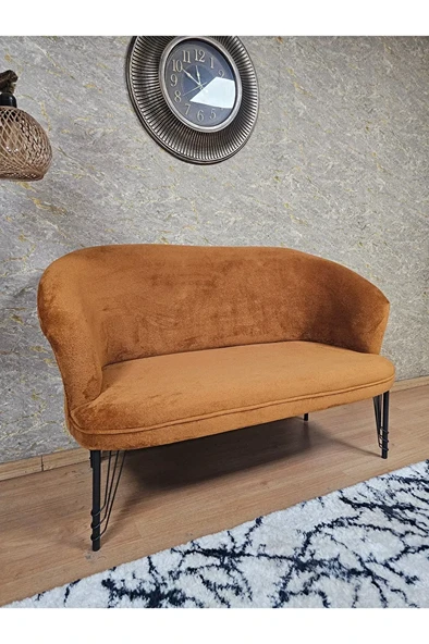 İkili TEDDY Siyah Boyalı Telli Ayak Çay Seti Koltuk İkili Berjer , Balkon, Salon, Ofis Kiremit Renk 40,5 Boyut/Ebat - Resim 4