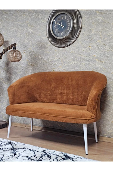 İkili TEDDY Beyaz Boyalı Sivriltme Ayak Çay Seti Koltuk İkili Berjer , Balkon, Salon, Ofis Kiremit Renk 40,5 Boyut/Ebat - 3