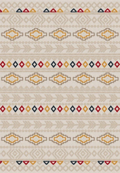 Dijital Baskılı Dekoratif Kaymaz Taban Yıkanabilir Kilim Desen Halı Salon Halısı Yolluk Mutfak Halısı 60x200 cm Krem - Resim 3