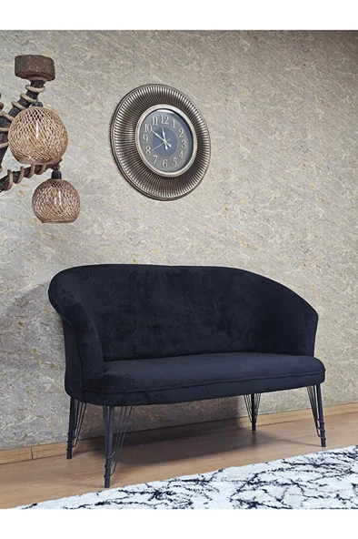 İkili TEDDY Siyah Boyalı Telli Ayak Çay Seti Koltuk İkili Berjer , Balkon, Salon, Ofis Siyah Renk 40,5 Boyut/Ebat - 2