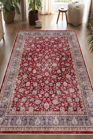 Dijital Baskılı Dekoratif Kaymaz Taban Yıkanabilir Klasik Salon Halısı Kırmızı 60x150 cm - Resim 2