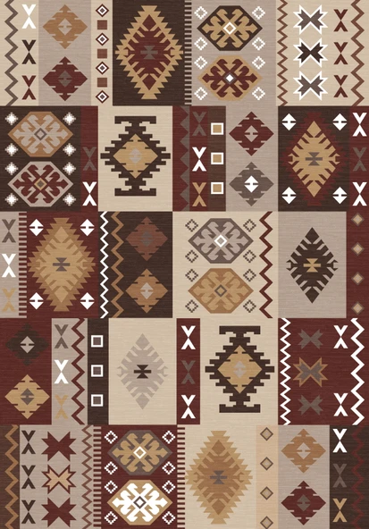 Dijital Baskılı Dekoratif Kaymaz Taban Yıkanabilir Kilim Desen Halı Salon Halısı Yolluk Mutfak Halısı 100x200 cm Bordo - Resim 3