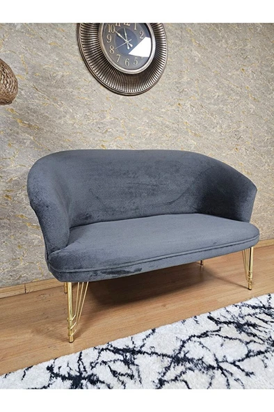 İkili TEDDY Gold Kaplama Telli Ayak Çay Seti Koltuk İkili Berjer , Balkon, Salon, Ofis Füme Renk 110 x 49 Boyut/Ebat - Resim 4