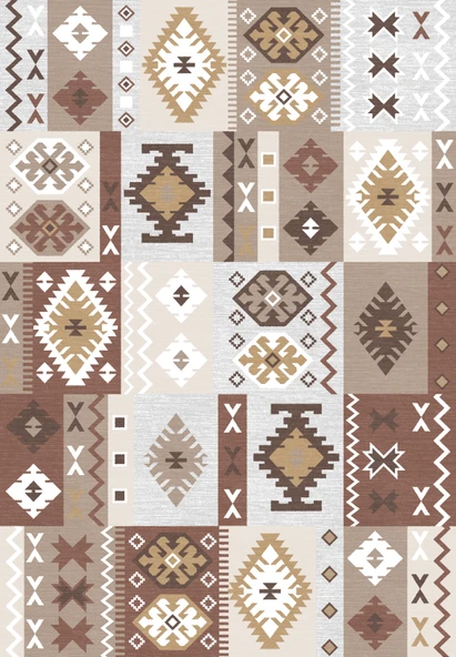 Dijital Baskılı Dekoratif Kaymaz Taban Yıkanabilir Kilim Desen Halı Salon Halısı Yolluk Mutfak Halısı 80x400 cm Kahverengi - 2