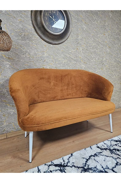 İkili TEDDY Beyaz Boyalı Sivriltme Ayak Çay Seti Koltuk İkili Berjer , Balkon, Salon, Ofis Kiremit Renk 40,5 Boyut/Ebat - 4