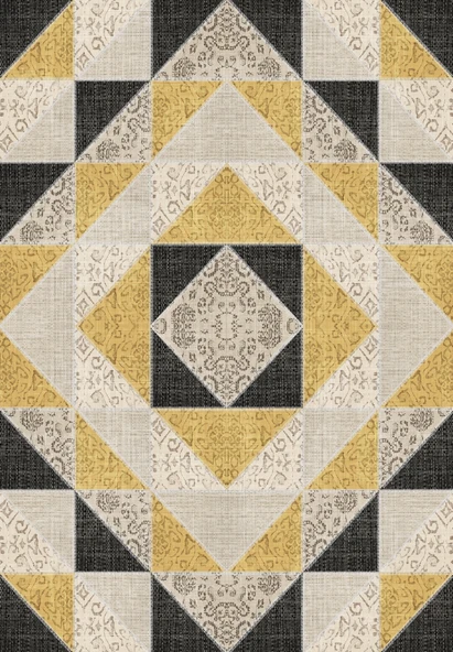 Dijital Baskılı Dekoratif Kaymaz Taban Yıkanabilir Kilim Desen Halı Salon Halısı Yolluk Mutfak Halısı 200x290 cm Siyah - Resim 2