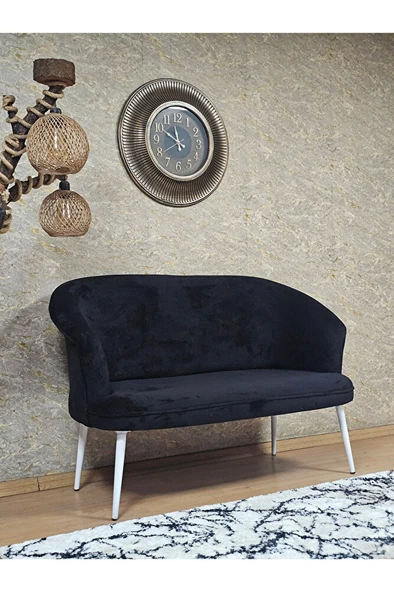 İkili TEDDY Beyaz Boyalı Sivriltme Ayak Çay Seti Koltuk İkili Berjer , Balkon, Salon, Ofis Siyah Renk 40,5 Boyut/Ebat - 2