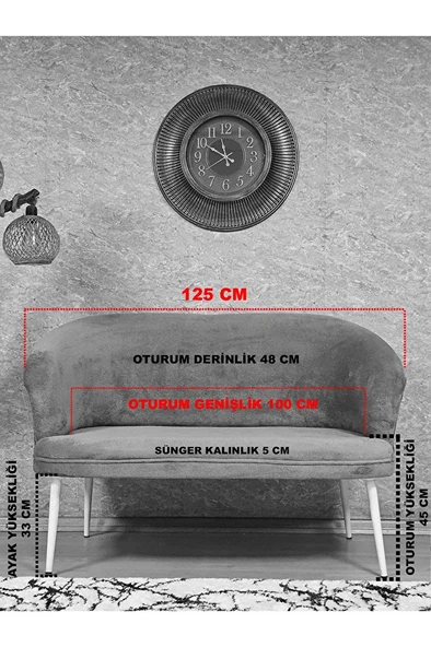 İkili TEDDY Siyah Boyalı Sivriltme Ayak Çay Seti Koltuk İkili Berjer , Balkon, Salon, Ofis Gri Renk 40,5 Boyut/Ebat - 5