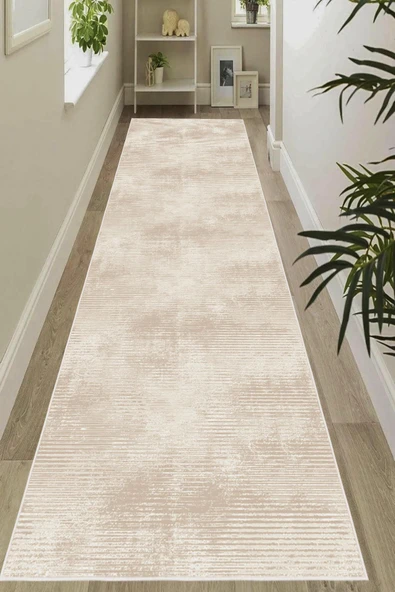 Dijital Baskılı Dekoratif Kaymaz Taban Yıkanabilir Modern Yolluk Antre Hol Halısı Salon Halısı 60 x 150 cm Krem - 3