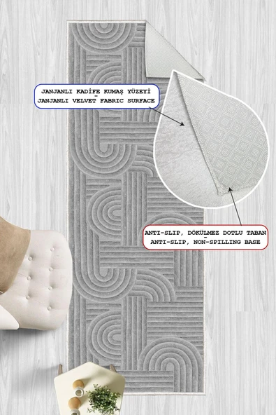 Dijital Baskılı Dekoratif Kaymaz Taban Yıkanabilir Geometrik Yolluk Antre Hol Halısı Salon Halısı 40 x 60 cm Gri ürün görseli