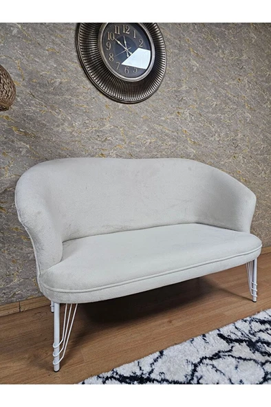 İkili TEDDY Beyaz Boyalı Telli Ayak Çay Seti Koltuk İkili Berjer , Balkon, Salon, Ofis Krem Renk 40,5 Boyut/Ebat - Resim 4