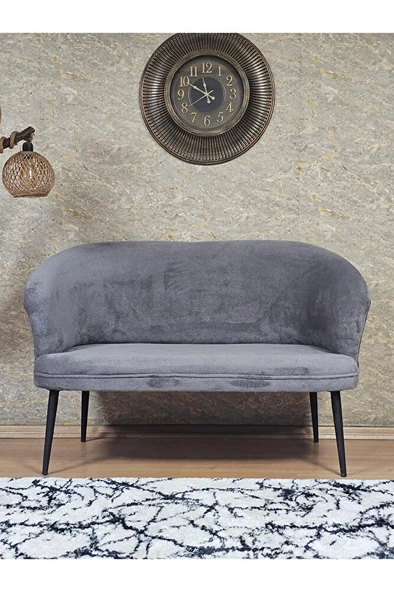 İkili TEDDY Siyah Boyalı Sivriltme Ayak Çay Seti Koltuk İkili Berjer , Balkon, Salon, Ofis Gri Renk 40,5 Boyut/Ebat