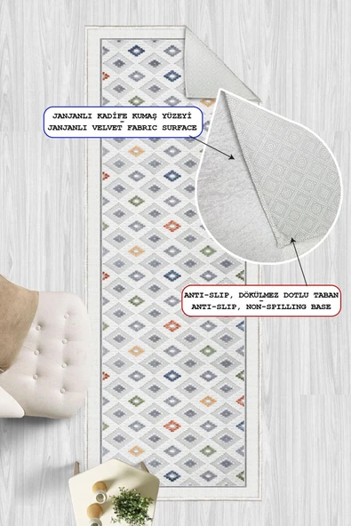 Dijital Baskılı Dekoratif Kaymaz Taban Yıkanabilir Kilim Yolluk Antre Hol Halısı Salon Halısı 120 x 300 cm Çok Renkli - 2