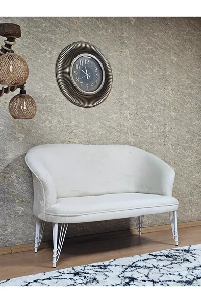 İkili TEDDY Beyaz Boyalı Telli Ayak Çay Seti Koltuk İkili Berjer , Balkon, Salon, Ofis Krem Renk 40,5 Boyut/Ebat - Resim 2