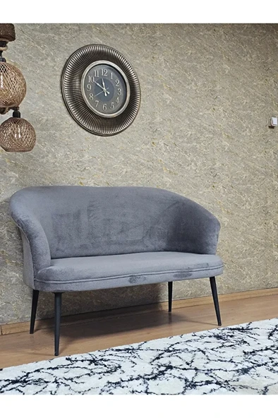 İkili TEDDY Siyah Boyalı Sivriltme Ayak Çay Seti Koltuk İkili Berjer , Balkon, Salon, Ofis Gri Renk 40,5 Boyut/Ebat - 2