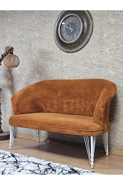 İkili TEDDY Beyaz Boyalı Telli Ayak Çay Seti Koltuk İkili Berjer , Balkon, Salon, Ofis Kiremit Renk 40,5 Boyut/Ebat - 3