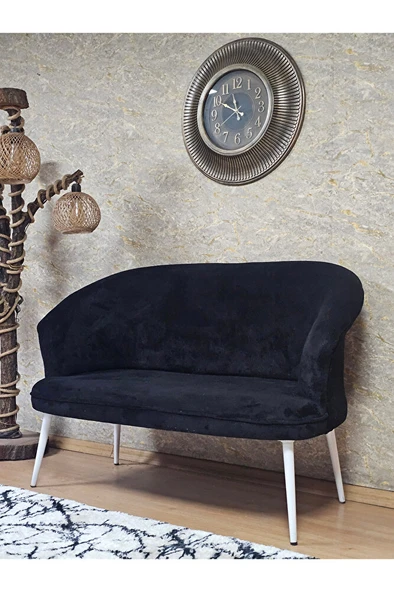 İkili TEDDY Beyaz Boyalı Sivriltme Ayak Çay Seti Koltuk İkili Berjer , Balkon, Salon, Ofis Siyah Renk 40,5 Boyut/Ebat - 3