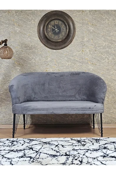 İkili TEDDY Siyah Boyalı Telli Ayak Çay Seti Koltuk İkili Berjer , Balkon, Salon, Ofis Gri Renk 40,5 Boyut/Ebat