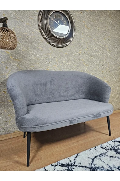 İkili TEDDY Siyah Boyalı Sivriltme Ayak Çay Seti Koltuk İkili Berjer , Balkon, Salon, Ofis Gri Renk 40,5 Boyut/Ebat - 4