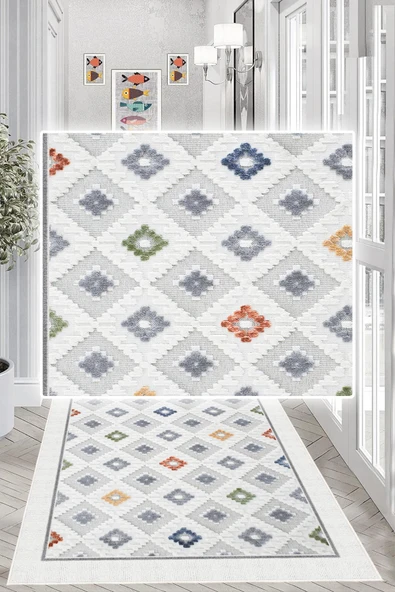 Dijital Baskılı Dekoratif Kaymaz Taban Yıkanabilir Kilim Yolluk Antre Hol Halısı Salon Halısı 80 x 200 cm Çok Renkli - Resim 3