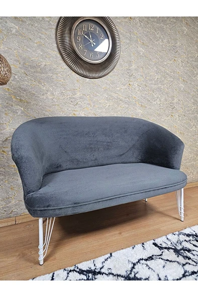 İkili TEDDY Beyaz Boyalı Telli Ayak Çay Seti Koltuk İkili Berjer , Balkon, Salon, Ofis Füme Renk 40,5 Boyut/Ebat - 4