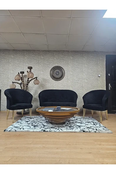 TEDDY Takım Gold Kaplama Telli Ayak Çay Seti Koltuk - Berjer , Balkon, Salon, Ofis Siyah Renk 40 x 125 Boyut/Ebat