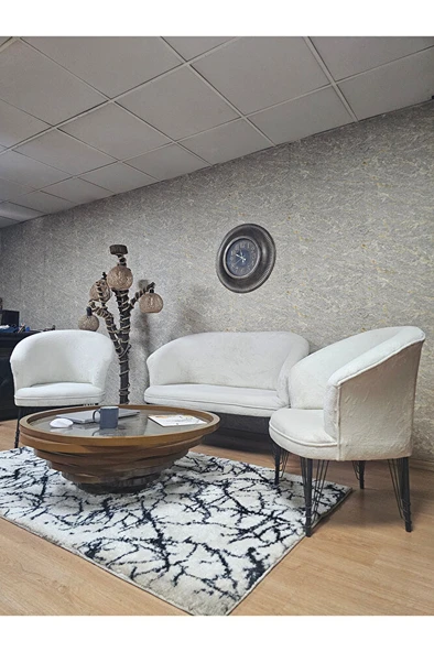 TEDDY Takım Siyah Boyalı Telli Ayak Çay Seti Koltuk - Berjer , Balkon, Salon, Ofis Krem Renk 40 x 125 Boyut/Ebat - 4