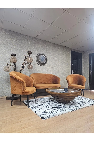 TEDDY Takım Siyah Boyalı Sivriltme Ayak Çay Seti Koltuk - Berjer , Balkon, Salon, Ofis Turuncu Renk 40 x 125 Boyut/Ebat - 3