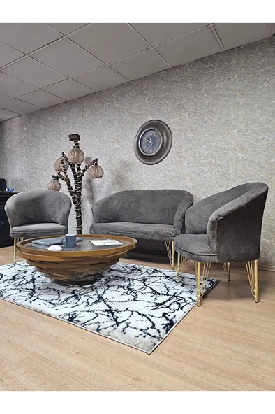 TEDDY Takım Gold Kaplama Telli Ayak Çay Seti Koltuk - Berjer , Balkon, Salon, Ofis Kahverengi Renk 40 x 125 Boyut/Ebat - Resim 4