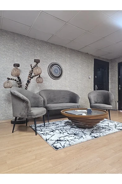 TEDDY Takım Siyah Boyalı Sivriltme Ayak Çay Seti Koltuk - Berjer , Balkon, Salon, Ofis Kahverengi Renk 40 x 125 Boyut/Ebat - Resim 3