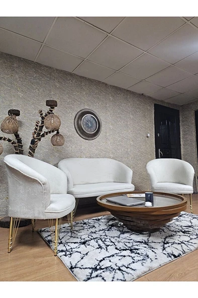 TEDDY Takım Gold Kaplama Telli Ayak Çay Seti Koltuk - Berjer , Balkon, Salon, Ofis Krem Renk 40 x 125 Boyut/Ebat - 3