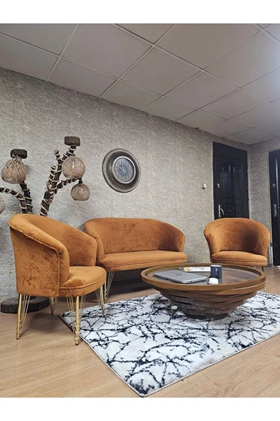 TEDDY Takım Gold Kaplama Telli Ayak Çay Seti Koltuk - Berjer , Balkon, Salon, Ofis Kiremit Renk 40 x 125 Boyut/Ebat - Resim 3