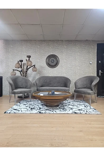 TEDDY Takım Krom Kaplama Telli Ayak Çay Seti Koltuk - Berjer , Balkon, Salon, Ofis Kahverengi Renk 40 x 125 Boyut/Ebat