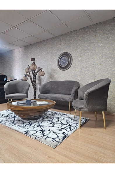 TEDDY Takım Gold Kaplama Sivriltme Ayak Çay Seti Koltuk - Berjer , Balkon, Salon, Ofis Kahverengi Renk 40 x 125 Boyut/Ebat - Resim 4